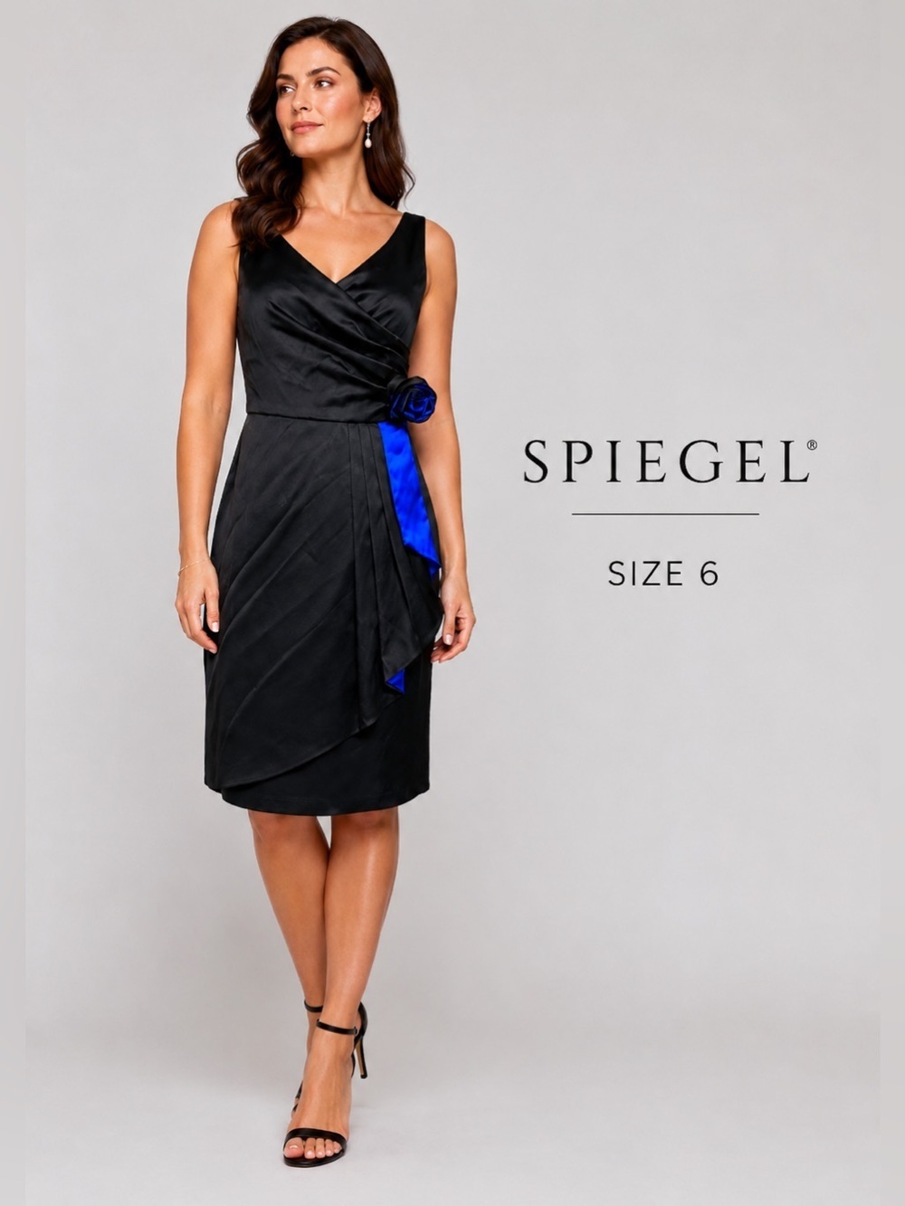 Spiegel Vintage Black Cocktail Y2K Dress Blue Flower Accent preppy fashion/6